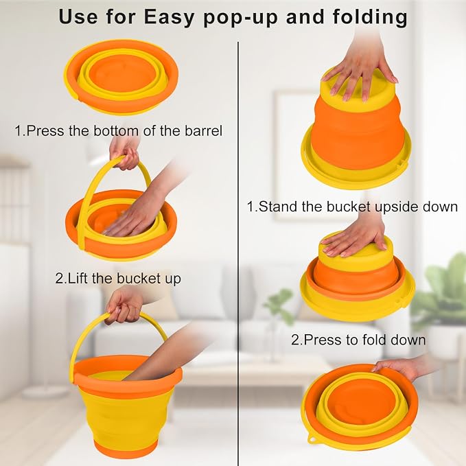 5L Collapsible Car Wash Bucket with Handle, Silicone Ice Bucket for Cleaning, Space Saving Foldable Basin Tub for Beach Sand Gardening Fishing Washing Household Use Storage RV Supplies