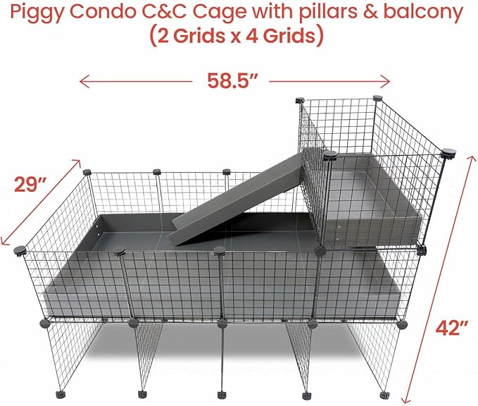 GuineaDad Piggy Condo – Premium C&C Cage with Balcony, Ramp, & Pillars for Guinea Pigs & Small Animals with Coroplast Base | Acrylic, C&C Grids for Small Pets (C&C Grids, Standard (29" x 58.5" x 42"))