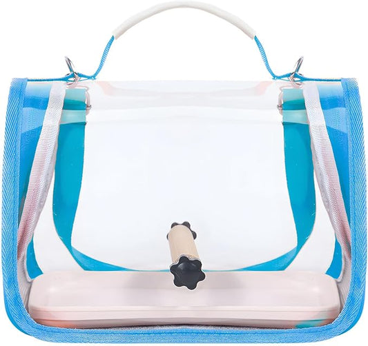 Portable Bird Travel Carrier Breathable Mesh Backpack with Perch Tray Clear View Lightweight Foldable Carrier for Small Parrots Parakeets Lovebirds (Blue)