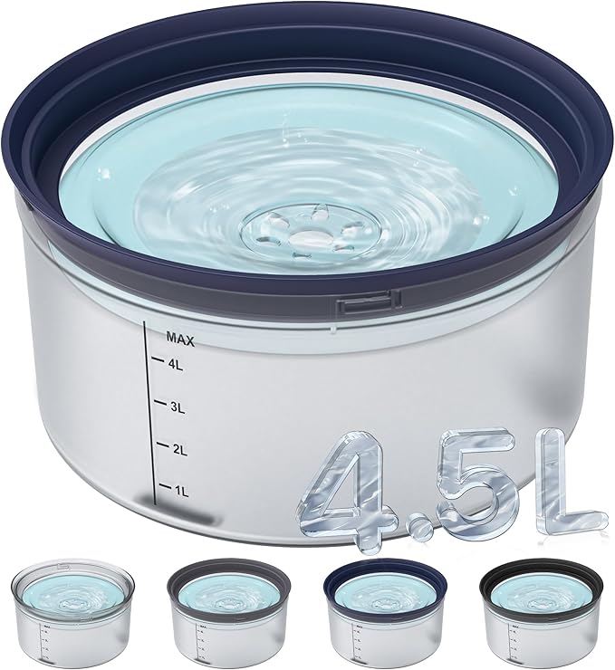 Decflow 1.2Gallon Dog Water Bowl No Spill, 4.5L Large Capacity Spill Proof Dog Bowls with Transparent Floating Disk, No Splash Slow Drinking Dog Bowl for Sloppy Messy Drinkers