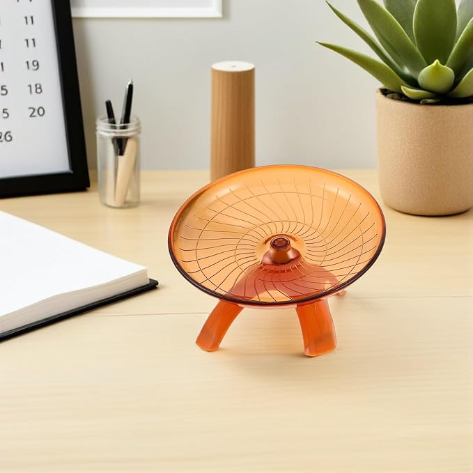 HOMSFOU Silent Hamster Running Wheel and Flying Saucer Spinner, Pet Cage Exercise Wheel for Gerbils and Mice, Quiet Small Animal in Vibrant Orange and Matcha Green