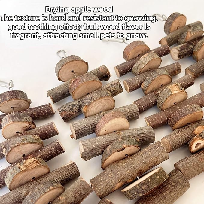 3pcs Small Animal Chews Toy,Natural Apple Wood,Block Cage Hanging Molars Treats Snack for Hamsters Rabbits Bird Chinchilla Squirrels for Halloween Holiday (Wooden Long Model)