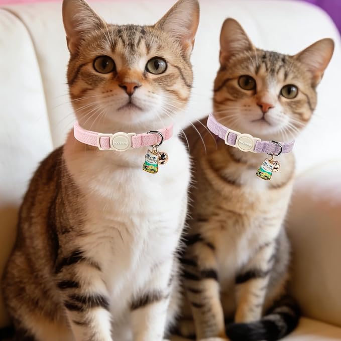 2 Pack Pink Purple Cat Collars Breakaway with Bell, DOGWONG Safety Buckle Cute Cat Collar for Girl Cats，Adjustable 7-12 Inch,Pet Supplies Accessories
