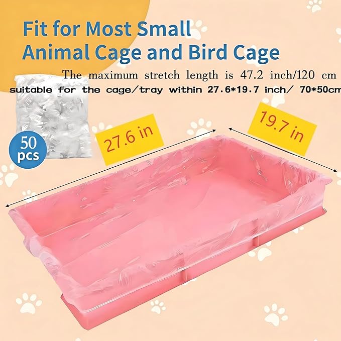 50 Pcs Disposable Cage Liners 27.6' X 19.7'' - Clear, Plastic Toilet Film for Bunny, Hamster, Totoro, Hedgehog, Guinea Pig & Small Animal Habitats