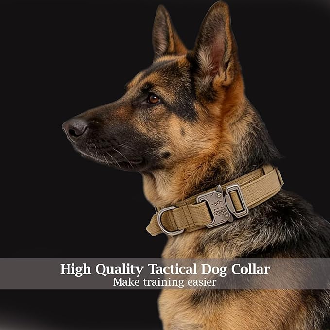 Xqpetlihai Tactical Dog Collar Adjustable Military Nylon Dog Collar with Control Handle and Heavy Duty Metal Buckle for Medium and Large Dogs (Brown,M)
