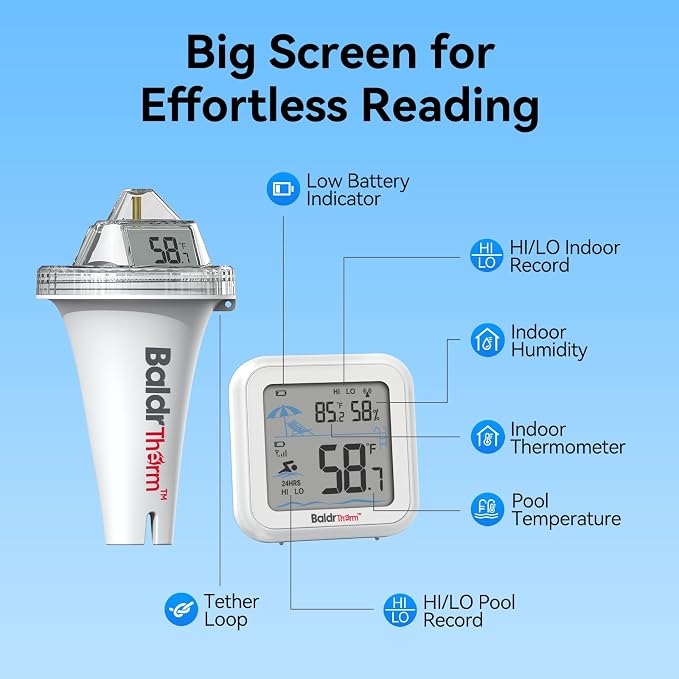 Smart Pool Thermometer with WiFi Gateway, Digital Floating Anti-Fog 360° Reading with IPX7 Waterproof, Remote App Notification Alert for Hot Tub/Ice Bath/Swimming Pool/SPA/Aquarium/Pond