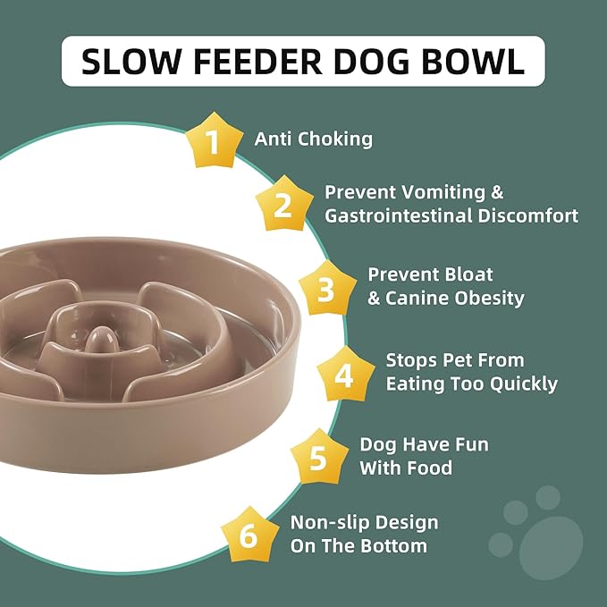 Havniva Ceramic 3.2 Cup Slow Feeder Dog Bowl for Large Dog, 9.5inch Puzzle Food Dish, Anti-Gulping, Stop Bloat, Preventing Choking (Single Bowl-Brown Coffee)