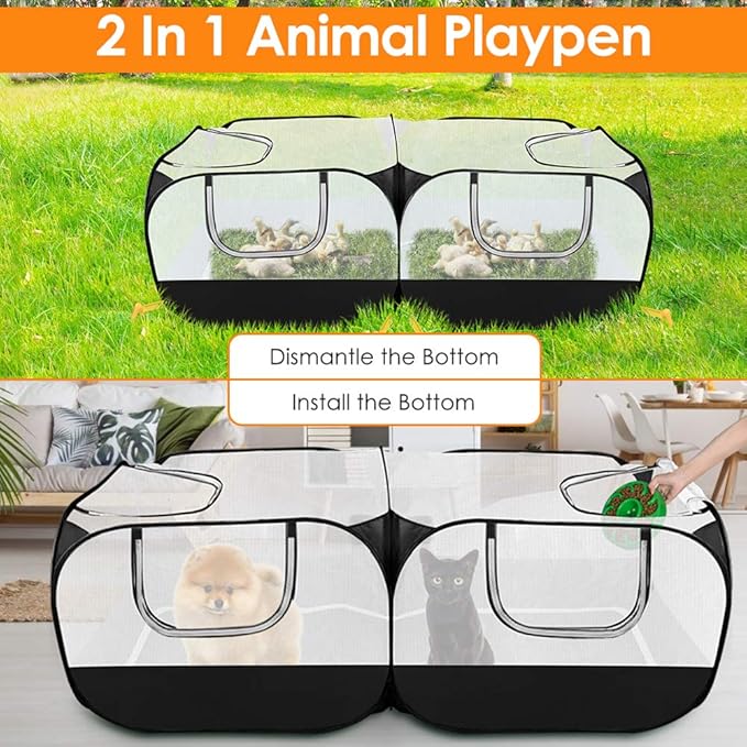 SlowTon Small Animals Playpen - Portable Chicken Coop Run Large Chick Brooder 73"x36"x25" with Detachable Bottom, Pop Up Pet Enclosure Cat Tent for Guinea Pig Bunny Puppy Indoor Outdoor (Flat Top)