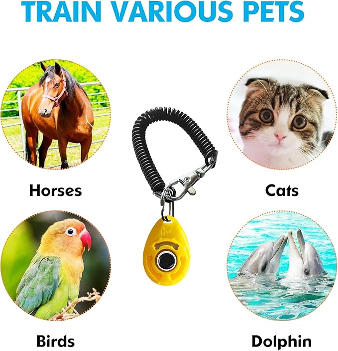 BONSO Dog Training Clicker with Adjustable Wrist Strap - Positive Reinforcement Pet Training Clicker for Dogs, Cats, and Puppies (Yellow)