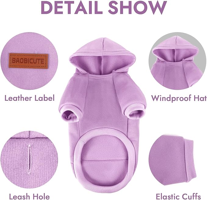 2 Pack Dog Hoodie Warm Hood Dog Sweater Cold Weather Small Dogs Sweatshirt Comfort Pet Clothes for Small Medium Dogs with Pockets (Purple, S (Back: 9.45",Chest: 14.9", 3.5-5.8lbs))