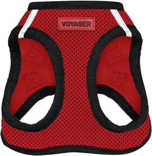 Best Pet Supplies Voyager Step-in Air Harness - All Weather Mesh, Reflective, No Pull Harness for Dogs, Cats - Secure with Hook & Loop Fastener, Buckle, Double D-Rings - Red/Black Trim, M