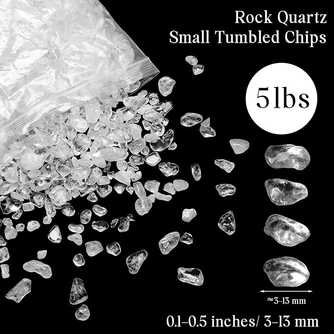5 Lbs Clear Quartz Crystal Chip Bulk Small Crystal Stone Tumbled Gravel Natural Rock Quartz Crushed Stone for Crafts Fish Tank Aquarium Vases Filler Decor Reiki Energy Balancing(White)