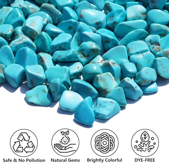 QYGL Crystal Stone - 0.9LB Howlite Turquoise Crystal Chips Bulk | Decorative Tumbled Gemstones for Fish Tank Gravel, Vase Filler, DIY Crafts, Plant Pots & Home Decor