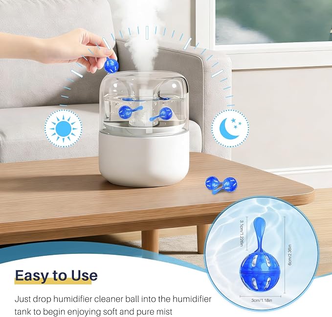 12 Pack Humidifier Tank Cleaner Balls compatible with All humidifiers | Humidifier Cleaner Balls for Fish Tanks, Purifies Water, Prevents Hard Water Build-Up Reduces Scale to improve Humidification
