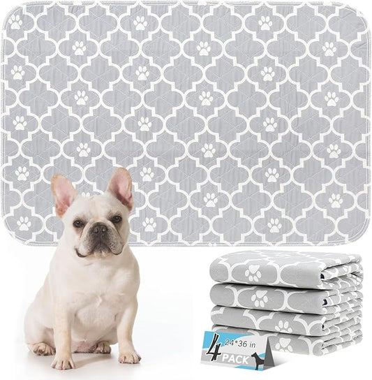 Washable Pee Pads for Dogs - 36”x24” 4PCS, Whelping Pad for Puppy Training, Playpen Crate Bed Floor Protector, Reusable Dog Potty Pads Non-Slip, Super Absorbent & Odor Controlling, Gray Floral