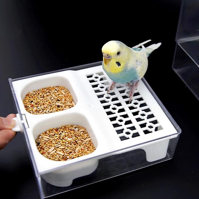 Pull-Out No Mess Bird Feeder for Cage, 3-in-1 Transparent Bird Feeder Squirrel Proof Birdfeeder and Waterer for Parrots Garden Fence
