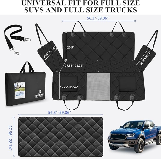 Back Seat Extender for Dogs Truck-Large Space, Blanket Dog Pet Seat Cover Back Seat Holds 400lbs, Backseat Dog Hammock for Crew Cab Trucks F150, RAM1500, Sierra, Tundra, Silverado, Black