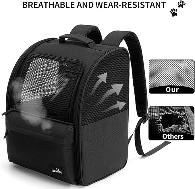 wakytu Cat Carrier Backpack,Steel Wire Frame More Stable,600D Wear-Resistant Oxford Fabric, Dog Carrier Cat Backpacks Suitable for Travel,Black