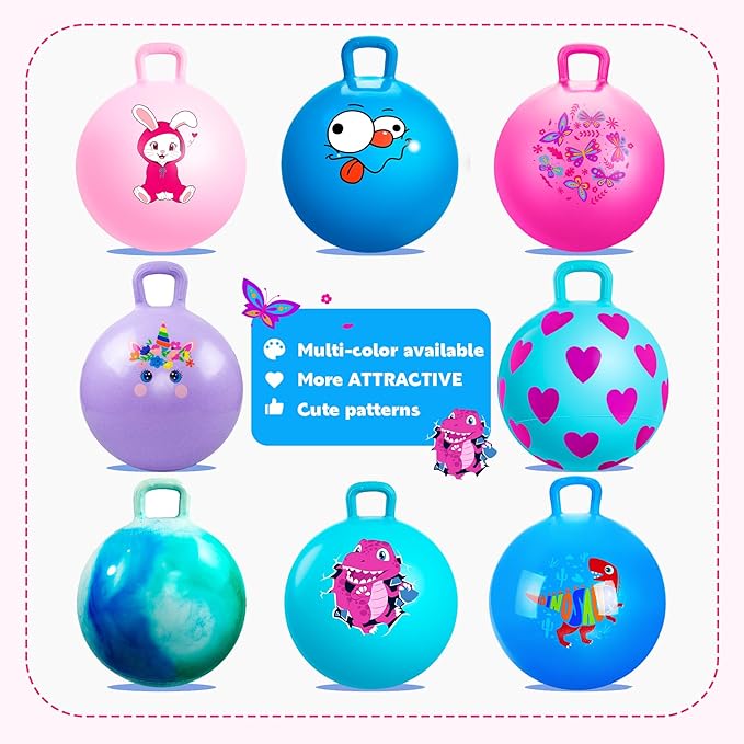 Hopper Ball, Pink Bunny Hopping Toys for Kids, 18 Inch Bouncy Ball with Handle, Indoor Outdoor Inflatable Hoppity Hop Toys for Girls Boys Gift with Pump