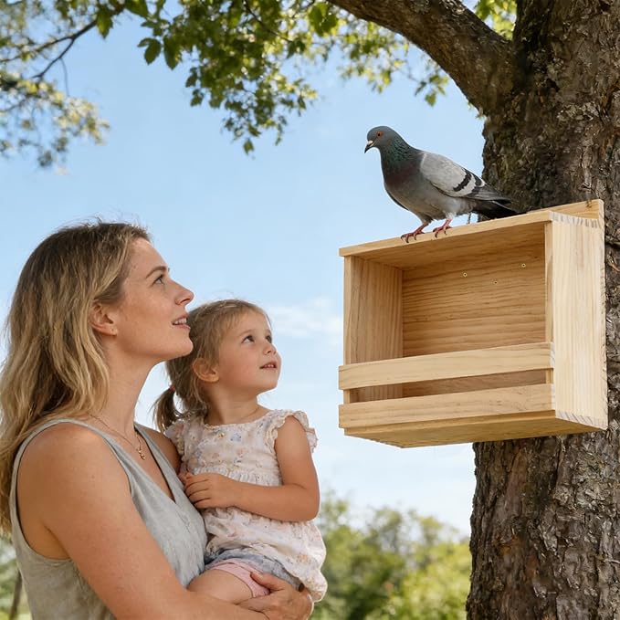Wooden Open Mourning Dove Nesting Box, 13.7" x 6" x 11" Flat Roof Bird House with Nails, Open Platform Shelter for Doves & Small Birds, Hanging Garden Decor