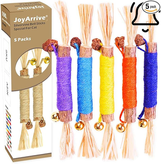 Natural Dried Matatabi Cat Chew Stick with Gall Fruit, Raffia Grass & Cat Bell Ball Toys, Handmade Silvervine Sticks Interactive Catnip Toys for Teething & Entertainment (Size L Color D)