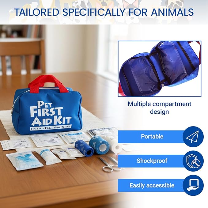 Pet First Aid Kit for Pets Dogs & Cats, 63 Piece Emergency Survival Bag for Home, Outdoor, Hiking, Travel, Camping, Emergencies