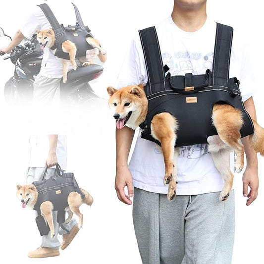 Dog Lift Harness Backpack Carrier for Large Dogs, Full Body Sling with Handle, Dog Harness for Joint Injuries, Arthritis, Ideal for Stairs, Elderly Dogs (Black Large 20-29 LBS)