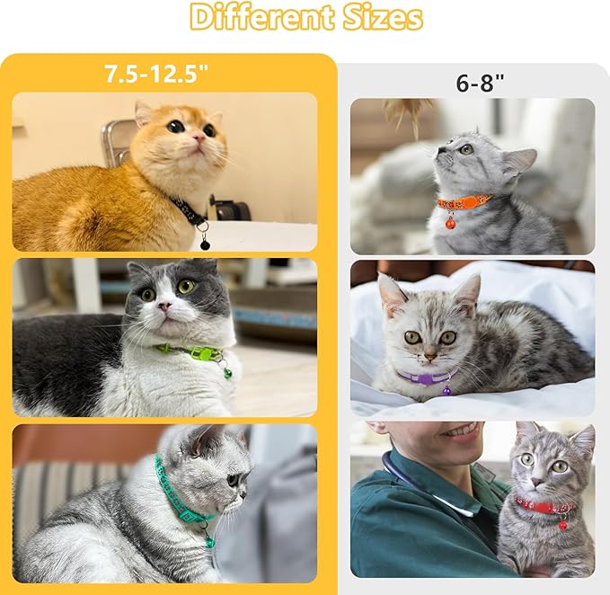 Taglory Reflective Cat Collar Breakaway with Bell, High Visibility Night Strip, Lightweight Adjustable Nylon Collar for Boy Girl Cats, 2 Pack, 7.5-12.5 Inch, Orange
