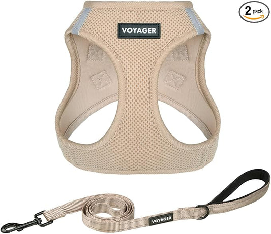 Best Pet Supplies Voyager Step-in Air All Weather Mesh Harness and Reflective Dog 5ft Leash Combo with Neoprene Handle, for Small, Medium and Large Breed Puppies - Khaki, XL