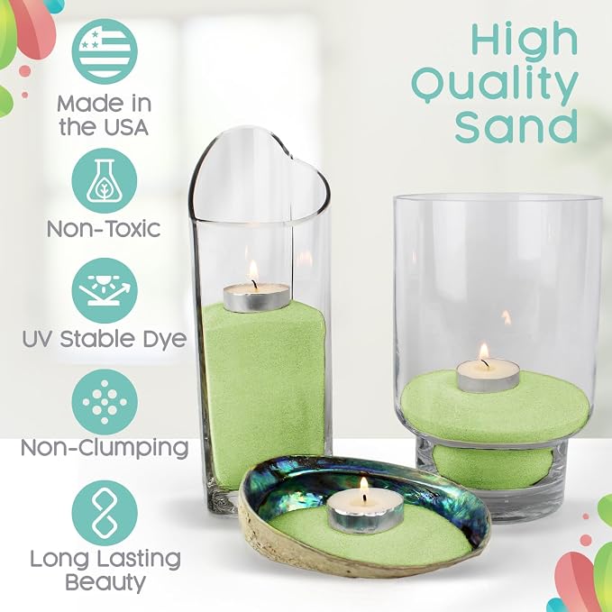Honeydew Green Unity Sand, 1 LB (16 oz), Pastel Green Colored Sand for Weddings, Vase Filler, Home Decor, Crafts, Terrariums, and More