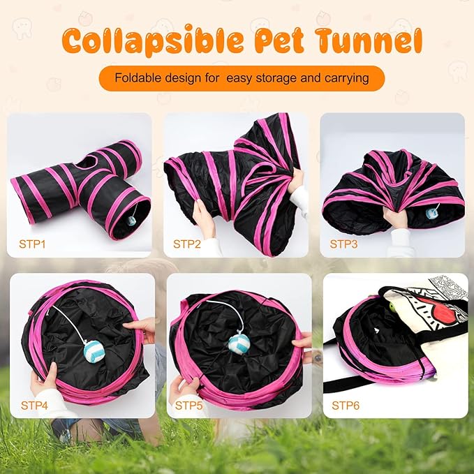 BWOGUE Bunny Tunnels & Tubes Collapsible 3 Way Bunnys Hideout Small Animal Activity Tunnel Toys for Dwarf Rabbits Guinea Pigs Kitty