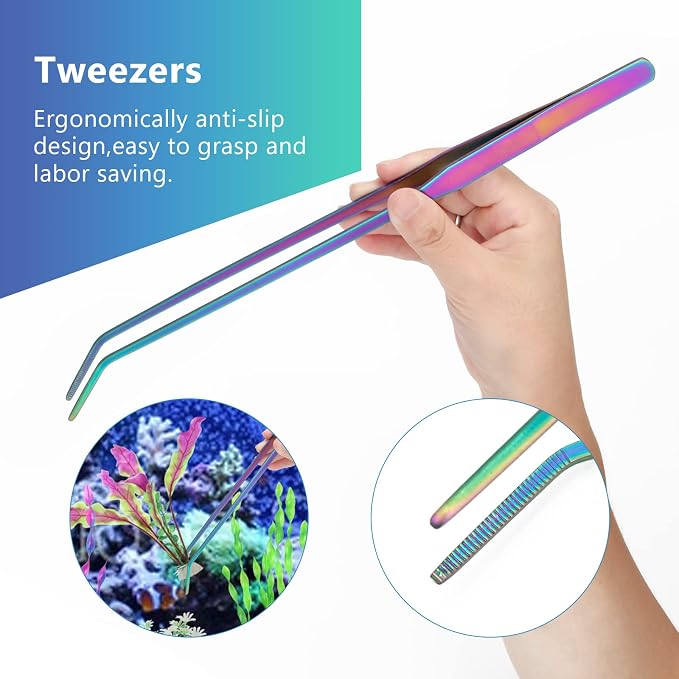 Catcan 4 in 1 Quarium Aquascape Tools Kits, Fish Tank Plant Tools Tweezers | Anti-Rust Stainless Steel, Aquatic Plant Aquascaping Tweezers, Scissors, Spatula for Aquarium Tank Cleaning