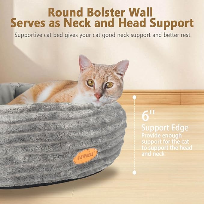 CANMIL Cat Bed, Cat Bed for Indoor Cats, 20’’ Donut Cat Bed for Cats and Small Dogs, Washable Round Pet Bed, Indoor Use