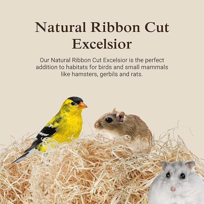 The Habitat Life - Natural Ribbon Cut Excelsior - for Birds, Hamsters, Gerbils, Rats & Other Small Mammals - Soft & Absorbent - Wood Fiber - Dye-Free & Safe - Small - 1 Pack