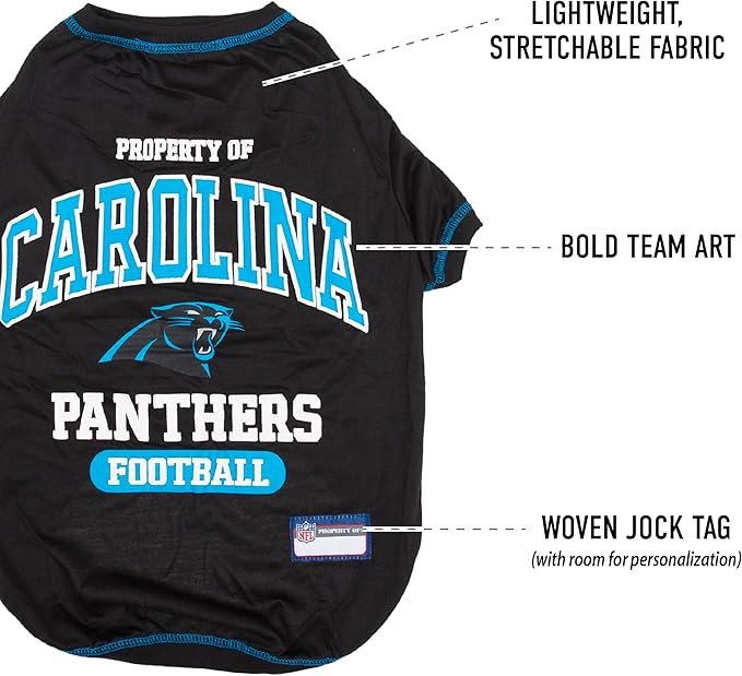 NFL Carolina Panthers Dog T-Shirt for Pets, Size Large. Officially Licensed Pet Shirt with Team Logo, Soft Stretchable Comfort Fit Apparel for Dogs & Cats