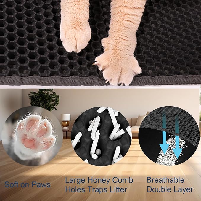 Cat Litter Mat Large Cat Litter Trapping Mat 30x24 inch Double Layer Urine and Water Proof Kitty Litter Box Mat XL