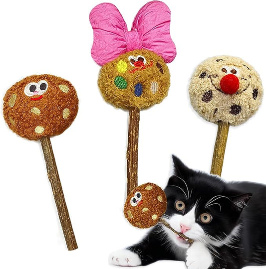 Silvervine Sticks for Cats (3-Pcs), Catnip Lollipop Cat Toy for Indoor Cats, Natural Cat Chew Toys for Kitten Teething and Teeth Cleaning