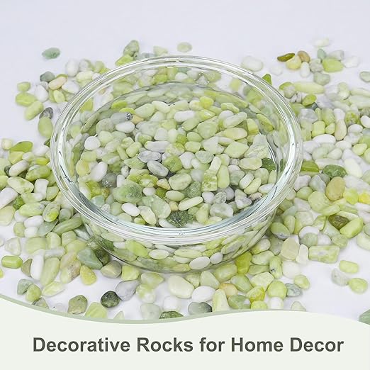 Pulovin 5 lbs Jade Pebbles for Indoor Plants, Decorative Pebbles for Bamboo, Vase, 3/8" Plant Gravel for Pots Indoor, Highly Polished Small River Rocks