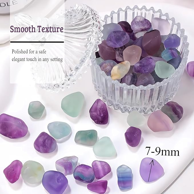1lb Fluorite Aquarium Gravel Rocks - Tumbled Healing Crystal Chips - Bulk Gemstones for Fish Tank Decor - Fountain Vase Filler Planters - for Potted Plants