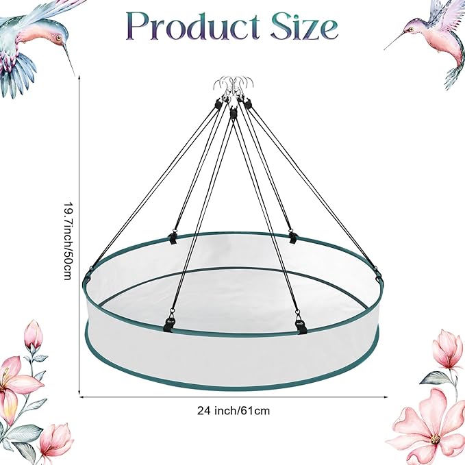 2 Pcs Bird Seed Catcher Tray for Hanging Bird Feeder Platform, 24 Inch Large Birds Feeder Trays with Adjustable Hanging Hoop for Outdoor Garden Lawn