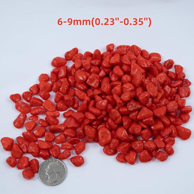 Colored Aquarium Gravel,Colorful Pea Gravel,Garden Rocks,Decorative Stones Rocks for Fish Tank,Aquarium,Fairy Garden Decor,Planters,Vase Fillers,Landscaping,1 Pound (Red, 6-9mm)