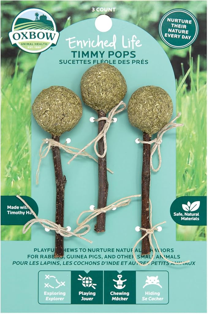 Oxbow Enriched Life Timmy Pops, Rabbit Toys, Guinea Pig Toys, Enrichment for Bunny, Guinea Pig, Hamster, Rabbit, Chinchilla, Timothy Hay, Chinchilla Cage Accessories, Small Pet Accessories for Cage