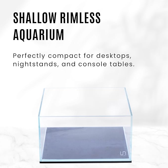 Ultum Nature Systems Ultra Clear Rimless Aquarium - Low Iron Glass Fish Tank with 45° Mitered Edges, 5mm-12mm Thick, Leveling Mat Included (25S, Shallow, 2 Gallon)