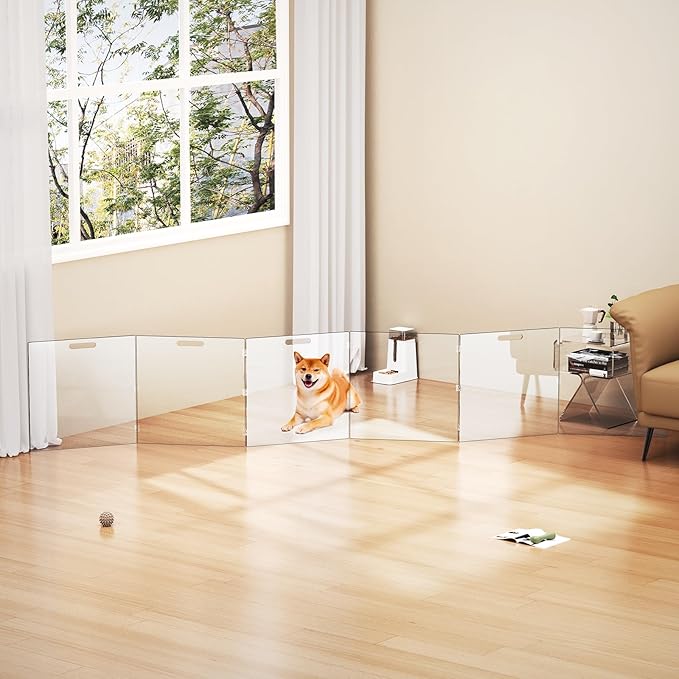 Acrylic Pet Playpen Gate for The House Doorways, Acrylic Pet Gate for Dogs, Freestanding, Clear (6 Panel)