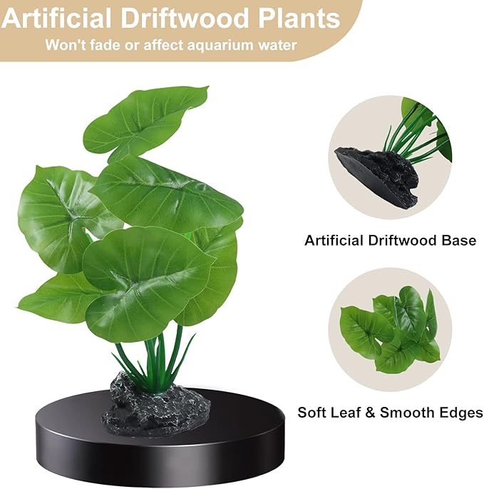 Aquarium Plants Fish Tank Decorations 6.69 Inch Artificial Plastic Plants with Weighted Base, Soft Silk Leaves Realistic Design for Betta Fish Reptile Tank Habitat Decor (Green Type-A)