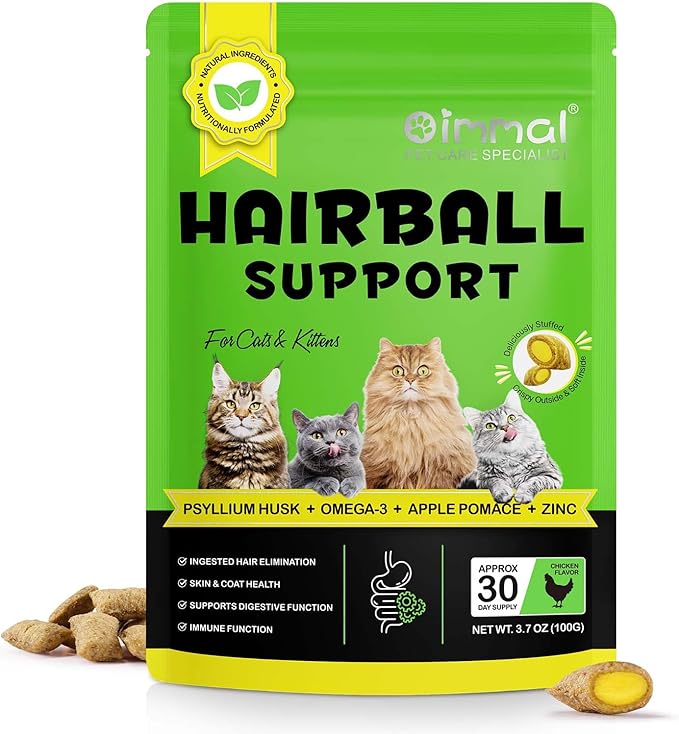 Cat Hairball Remedy-Hairball Treatment for Cats Hairball Treats for Cats Furball Treatment Omega-3 and Fiber Supplement Vitamins for Digestion, Chicken (30-Day Supply) (100G)