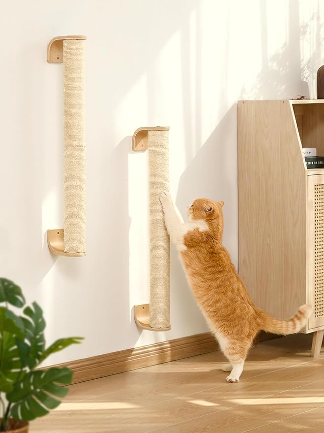 FUKUMARU Cat Wall Scratcher, 60" Tall Wall Mounted Kitten Scratching Post, Sturdy Sisal Climbing Tree for Indoor Large Cats