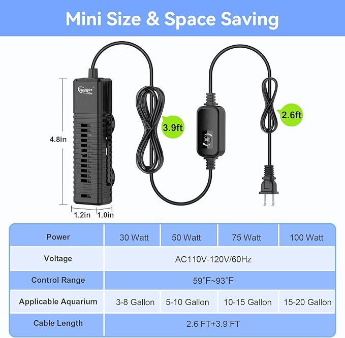 hygger Nano Submersible Aquarium Heater for 3-8 Gallon Fish Tank Betta Heater with Digital Display, Adjustable Temperature Controller 30Watt