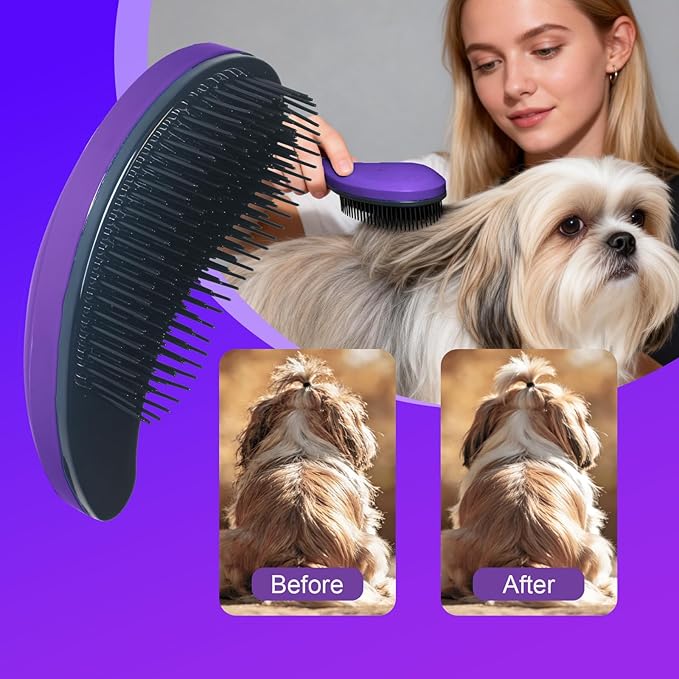 Small Dog Brush- Grooming Tool for Teddy, Yorkies, Maltese, Shih Tzu, Chihuahua - Puppy Hair Brush (Dark Purple)