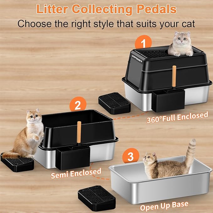 URPOWER Stainless Steel Cat Litter Box with Lid Extra Large Enclosed Litter Box Non-Sticky Metal Pan with High Sided & Scoop, Odor Free, Front & Top Entry, Anti-Leakage, Easy Cleaning